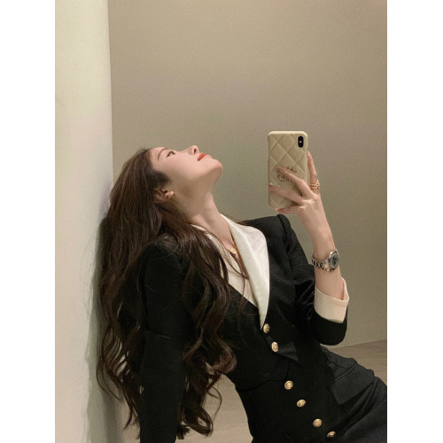 氣質高級感韓劇輕熟風穿搭禦姐職業黑色西裝外套短裙兩件套裝女秋