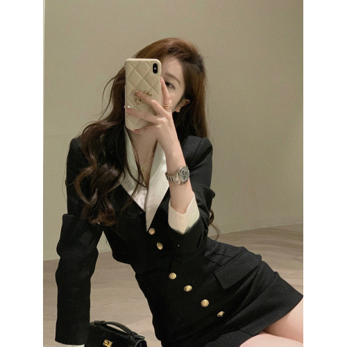 氣質高級感韓劇輕熟風穿搭禦姐職業黑色西裝外套短裙兩件套裝女秋