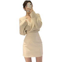 冬天配搭毛衣超棒！高腰通勤A字包臀裙小皮裙黑色半身裙女裙短裙