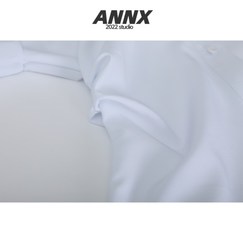 ANNX2025新款翻領長袖純色襯衫廓形設計感顯瘦收腰褶皺中長款上衣