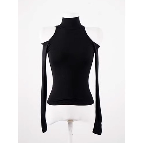 辣妹高領露肩長袖T恤女秋設計感小衆內搭打底衫短款性感緊身上衣 辣妹高領露肩長袖T恤女秋設計感小衆內搭打底衫短款性感緊身上衣