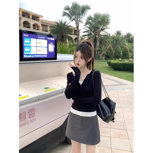 假兩件連帽長袖t恤女生初秋季設計感小衆修身顯瘦獨特超好看上衣 假兩件連帽長袖t恤女生初秋季設計感小衆修身顯瘦獨特超好看上衣