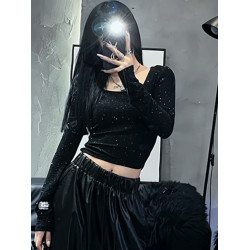 打底衫長袖短款t恤秋冬2025年秋裝新款秋季內搭亮片上衣女裝春秋