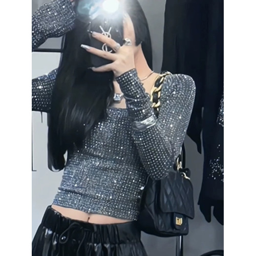 打底衫長袖短款t恤秋冬2025年秋裝新款秋季內搭亮片上衣女裝春秋 打底衫長袖短款t恤秋冬2025年秋裝新款秋季內搭亮片上衣女裝春秋