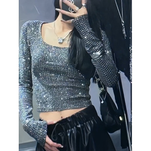 打底衫長袖短款t恤秋冬2025年秋裝新款秋季內搭亮片上衣女裝春秋 打底衫長袖短款t恤秋冬2025年秋裝新款秋季內搭亮片上衣女裝春秋