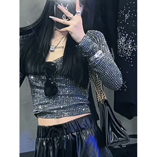 打底衫長袖短款t恤秋冬2025年秋裝新款秋季內搭亮片上衣女裝春秋 打底衫長袖短款t恤秋冬2025年秋裝新款秋季內搭亮片上衣女裝春秋