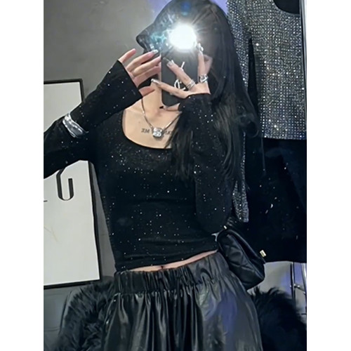 打底衫長袖短款t恤秋冬2025年秋裝新款秋季內搭亮片上衣女裝春秋 打底衫長袖短款t恤秋冬2025年秋裝新款秋季內搭亮片上衣女裝春秋