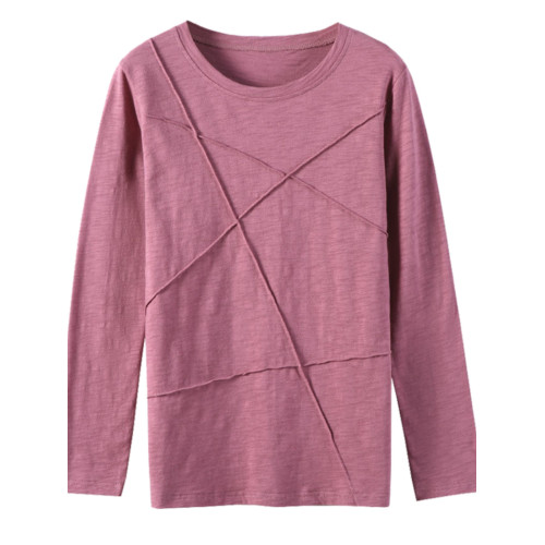 竹節棉長袖t恤女2025春新款韓版寬松純色打底衫時尚圓領純棉上衣 竹節棉長袖t恤女2025春新款韓版寬松純色打底衫時尚圓領純棉上衣