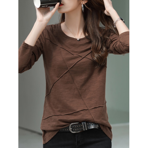 竹節棉長袖t恤女2025春新款韓版寬松純色打底衫時尚圓領純棉上衣 竹節棉長袖t恤女2025春新款韓版寬松純色打底衫時尚圓領純棉上衣