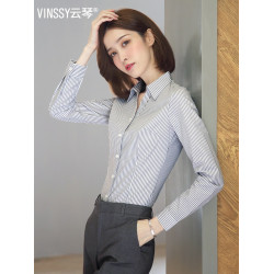雲琴V領白色條紋襯衫女竪條紋氣質長袖職業工作服襯衣設計感小衆