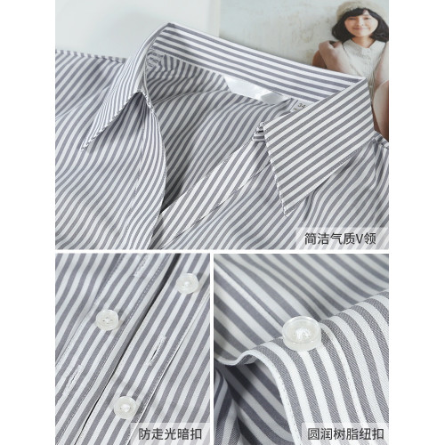 雲琴V領白色條紋襯衫女竪條紋氣質長袖職業工作服襯衣設計感小衆
