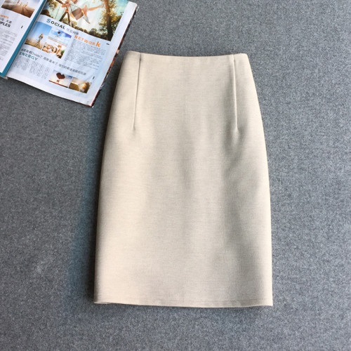 韓版毛呢裙半身裙女2025秋冬新款高腰純色彈力中裙包臀裙一步裙子