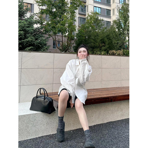 早秋白色極簡大版襯衫女春秋季寬松休閒BF風濶版襯衣oversize上衣