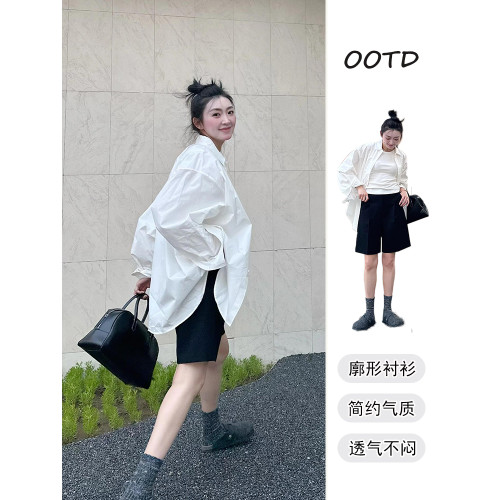 早秋白色極簡大版襯衫女春秋季寬松休閒BF風濶版襯衣oversize上衣