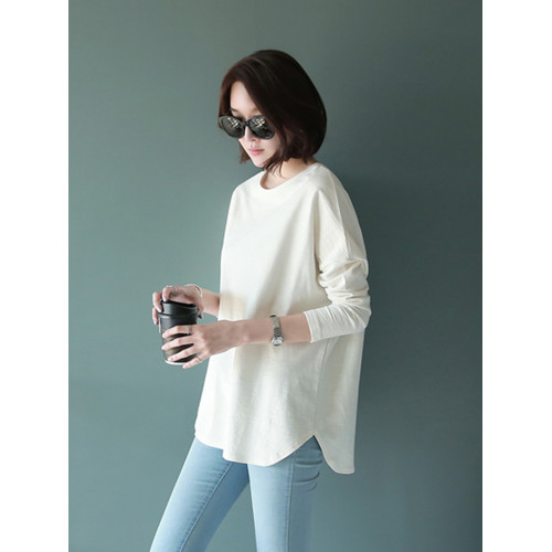 2025大碼中長款寬松純棉白色T恤女內搭長袖打底衫上衣春秋冬加絨