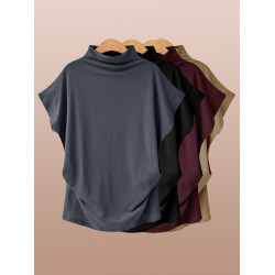 新款半高領蝙蝠短袖T恤女長款寬松大碼韓打底衫胖MM遮肉肚子上衣