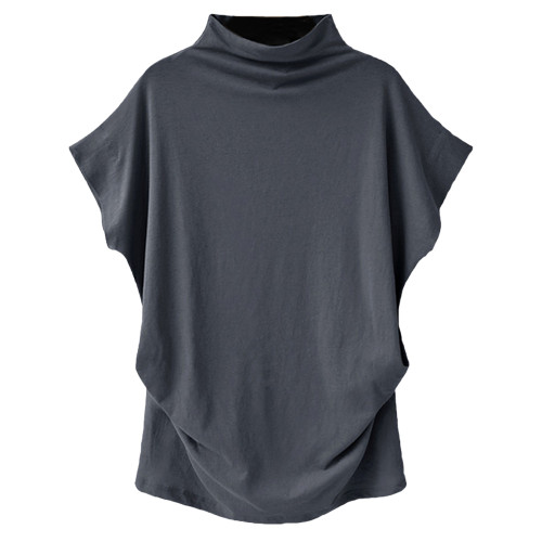 新款半高領蝙蝠短袖T恤女長款寬松大碼韓打底衫胖MM遮肉肚子上衣 新款半高領蝙蝠短袖T恤女長款寬松大碼韓打底衫胖MM遮肉肚子上衣