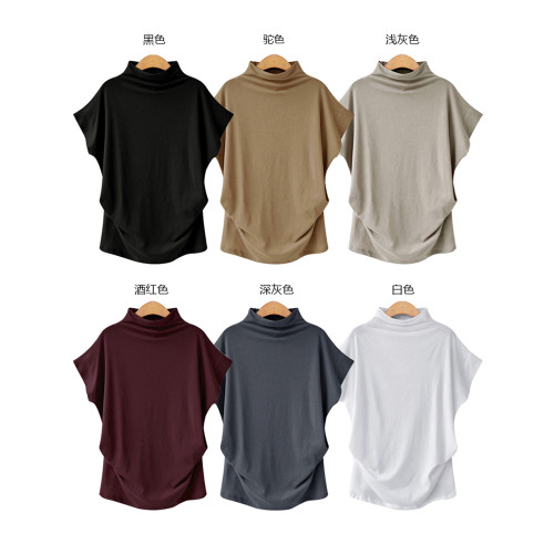 新款半高領蝙蝠短袖T恤女長款寬松大碼韓打底衫胖MM遮肉肚子上衣 新款半高領蝙蝠短袖T恤女長款寬松大碼韓打底衫胖MM遮肉肚子上衣