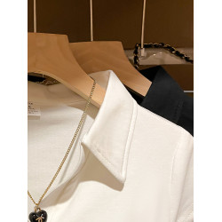 短袖T恤女2025年夏季白色polo領翻領上衣短款收腰修身休閒設計感