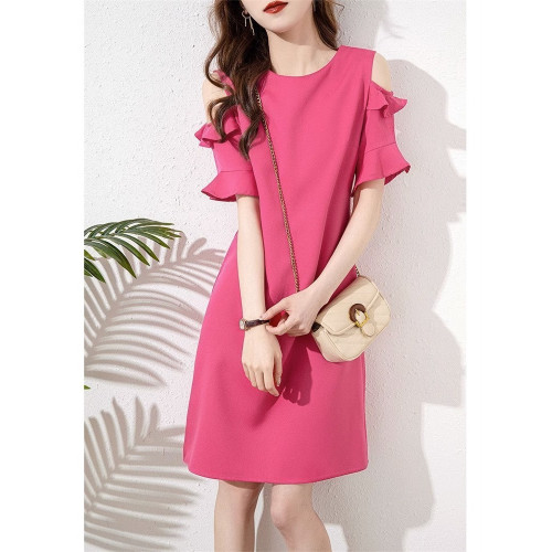 法式氣質連衣裙女2025夏季新款黑色高級感露肩荷葉袖中長款a字裙