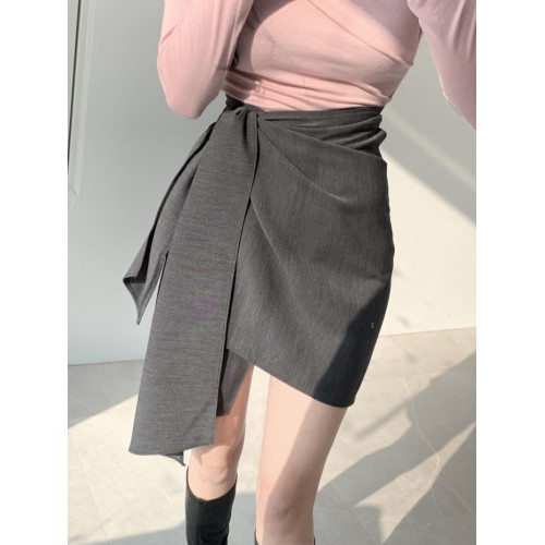 灰色一片式系帶半身裙女夏季純色顯瘦小衆設計感西裝短裙子可調節 灰色一片式系帶半身裙女夏季純色顯瘦小衆設計感西裝短裙子可調節