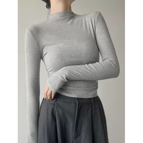 港味chic半高領打底衫冬長袖T恤女春秋修身短款褶皺獨特別致上衣 港味chic半高領打底衫冬長袖T恤女春秋修身短款褶皺獨特別致上衣