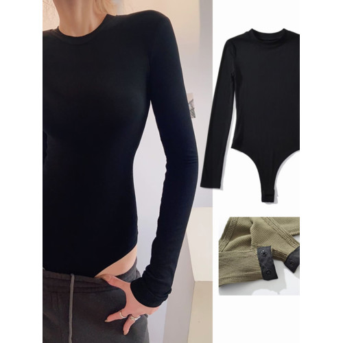 圓領長袖連體打底衫ins上衣2023春螺紋彈力修身棉質連體連檔T恤 圓領長袖連體打底衫ins上衣2023春螺紋彈力修身棉質連體連檔T恤