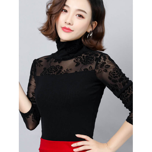 高領網紗長袖打底衫春裝新款大碼薄款彈性透氣純色紗衣t恤女上衣 高領網紗長袖打底衫春裝新款大碼薄款彈性透氣純色紗衣t恤女上衣