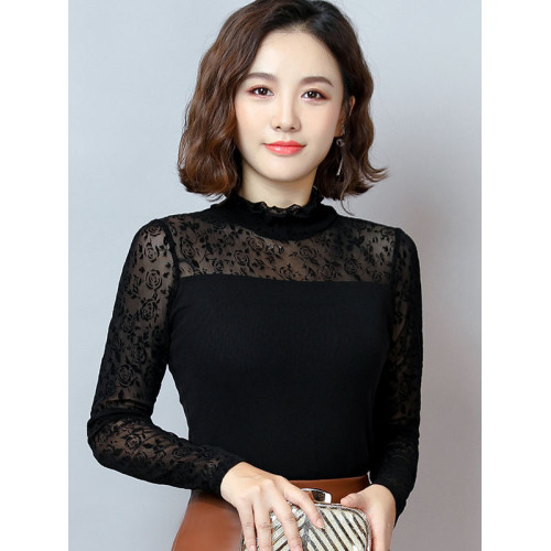 高領網紗長袖打底衫春裝新款大碼薄款彈性透氣純色紗衣t恤女上衣 高領網紗長袖打底衫春裝新款大碼薄款彈性透氣純色紗衣t恤女上衣