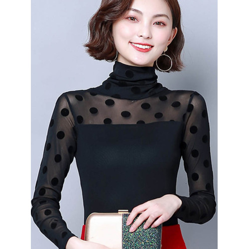 高領網紗長袖打底衫春裝新款大碼薄款彈性透氣純色紗衣t恤女上衣 高領網紗長袖打底衫春裝新款大碼薄款彈性透氣純色紗衣t恤女上衣