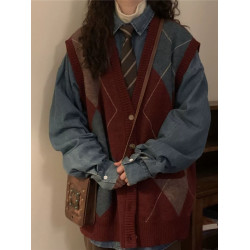 胖MM200斤特大碼民族風復古菱格針織馬甲開衫秋寬松百搭毛衣外套