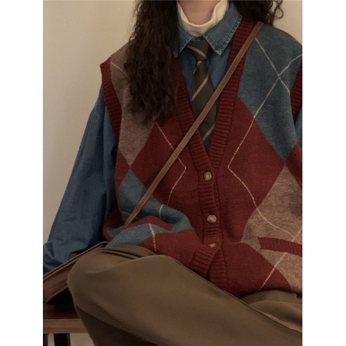 胖MM200斤特大碼民族風復古菱格針織馬甲開衫秋寬松百搭毛衣外套