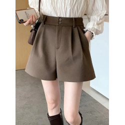 毛呢短褲女秋冬外穿2023年新款高腰顯瘦A字百搭時尚ins濶腿靴褲子
