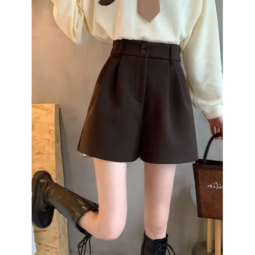 毛呢短褲女秋冬外穿2023年新款高腰顯瘦A字百搭時尚ins濶腿靴褲子 毛呢短褲女秋冬外穿2023年新款高腰顯瘦A字百搭時尚ins濶腿靴褲子