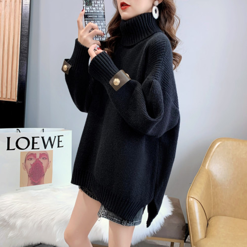 高領毛衣女加絨加厚中長款2025秋冬新款韓版寬松兩翻領打底針織衫