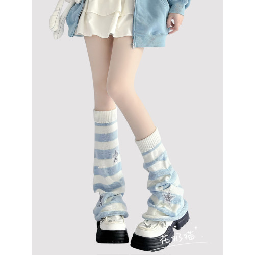 原創y2k亞文化粉色條紋腿套女星星珍珠毛線針織襪套lolita堆堆襪 原創y2k亞文化粉色條紋腿套女星星珍珠毛線針織襪套lolita堆堆襪