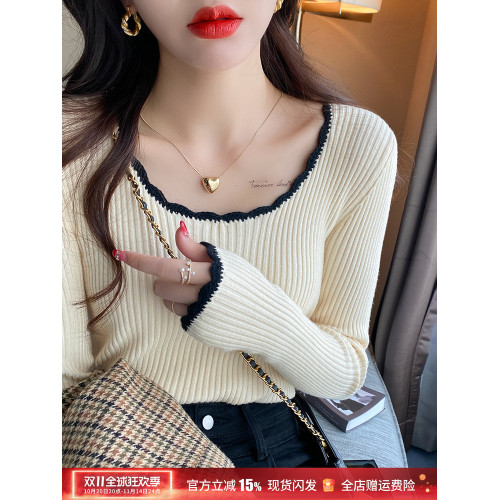 早秋巨好看打底衫女裝內搭2025新款爆款低圓領針織上衣毛衣可外穿
