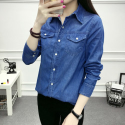 牛仔襯衣女2025春秋季新款純棉長袖韓版薄外套修身百搭打底衫學生