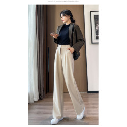 毛呢濶腿褲女高腰垂感2024新款秋冬季大碼胖mm寬松休閒拖地長褲子