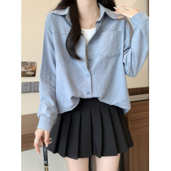 大碼微胖休閒法式假兩件襯衫女裝秋季高級感襯衣胖MM遮肉顯瘦上衣