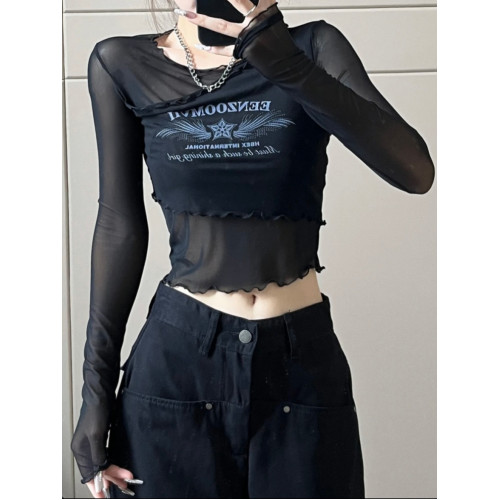 大碼胖mm美式復古罩衫長袖T恤女新款秋季不規則修身顯瘦內搭上衣 大碼胖mm美式復古罩衫長袖T恤女新款秋季不規則修身顯瘦內搭上衣