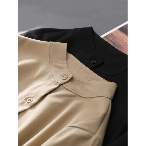 孔雀藍大燈籠袖復古襯衫女2025春裝新款立領港味單排釦磨毛上衣女