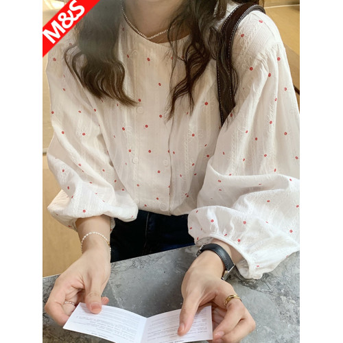 法式小資波點襯衫女2025燈籠泡泡袖長袖巨好看小衫娃娃襯衣上衣