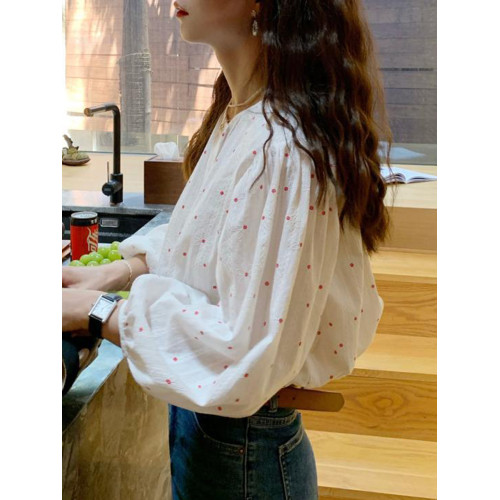 法式小資波點襯衫女2025燈籠泡泡袖長袖巨好看小衫娃娃襯衣上衣