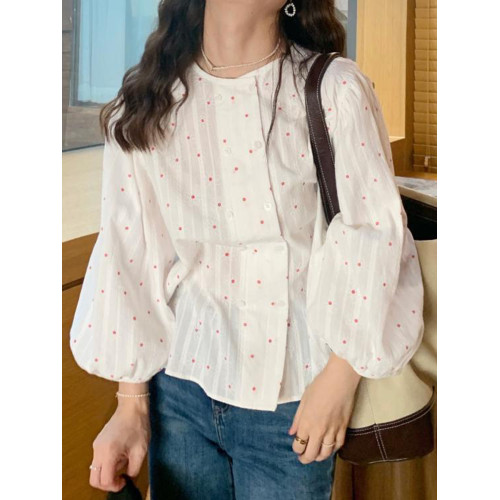 法式小資波點襯衫女2025燈籠泡泡袖長袖巨好看小衫娃娃襯衣上衣