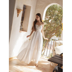 三亞旅行穿搭海邊度假裙沙灘裙拍照森系白色露背吊帶連衣裙長裙