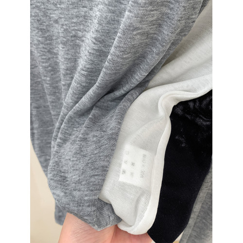 天絲薄款微透修身白色u領防曬打底罩衫T恤女早秋季大領口長袖上衣