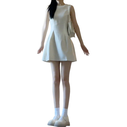 法式白色無袖背心連衣裙子女夏季2025新款小個子收腰氣質a字短裙