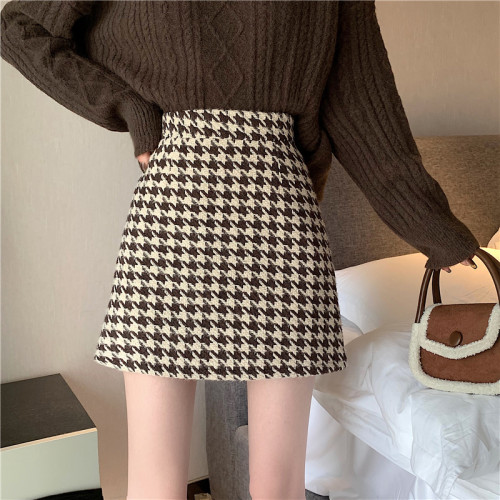 梨形身材大碼千鳥格毛呢半身裙女春秋配毛衣胖mm高腰a字包臀短裙 梨形身材大碼千鳥格毛呢半身裙女春秋配毛衣胖mm高腰a字包臀短裙