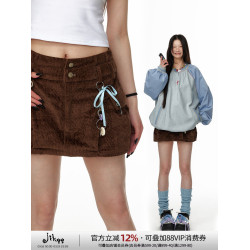 JIKOO細膩絨感復古燈芯絨工裝做舊短裙女復古重工休閒時尚半身裙